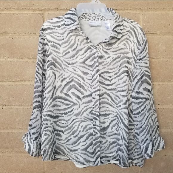 Alfred Dunner Black White Animal Print Blouse. - Picture 1 of 11